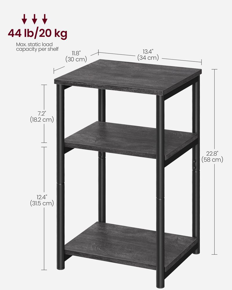 Slim Three Tier End Table | Industrial Side Table With Shelves