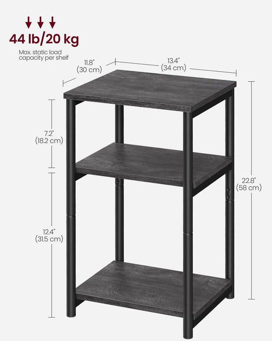 Slim Three Tier End Table | Industrial Side Table With Shelves