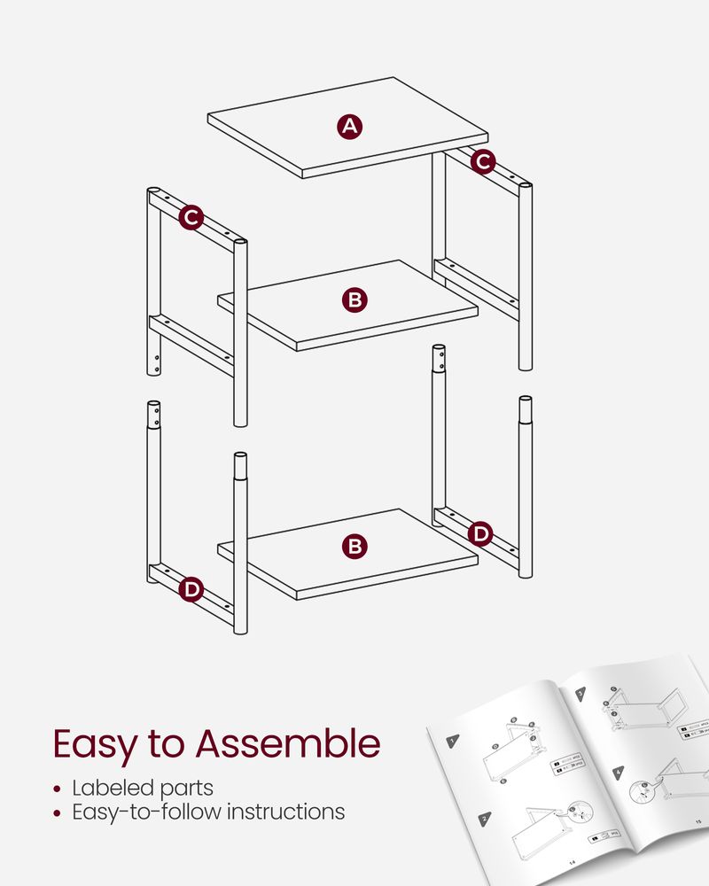 Slim Three Tier End Table | Industrial Side Table With Shelves