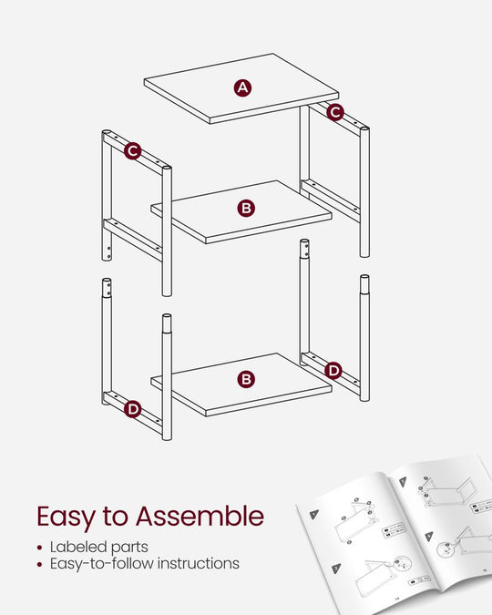 Slim Three Tier End Table | Industrial Side Table With Shelves