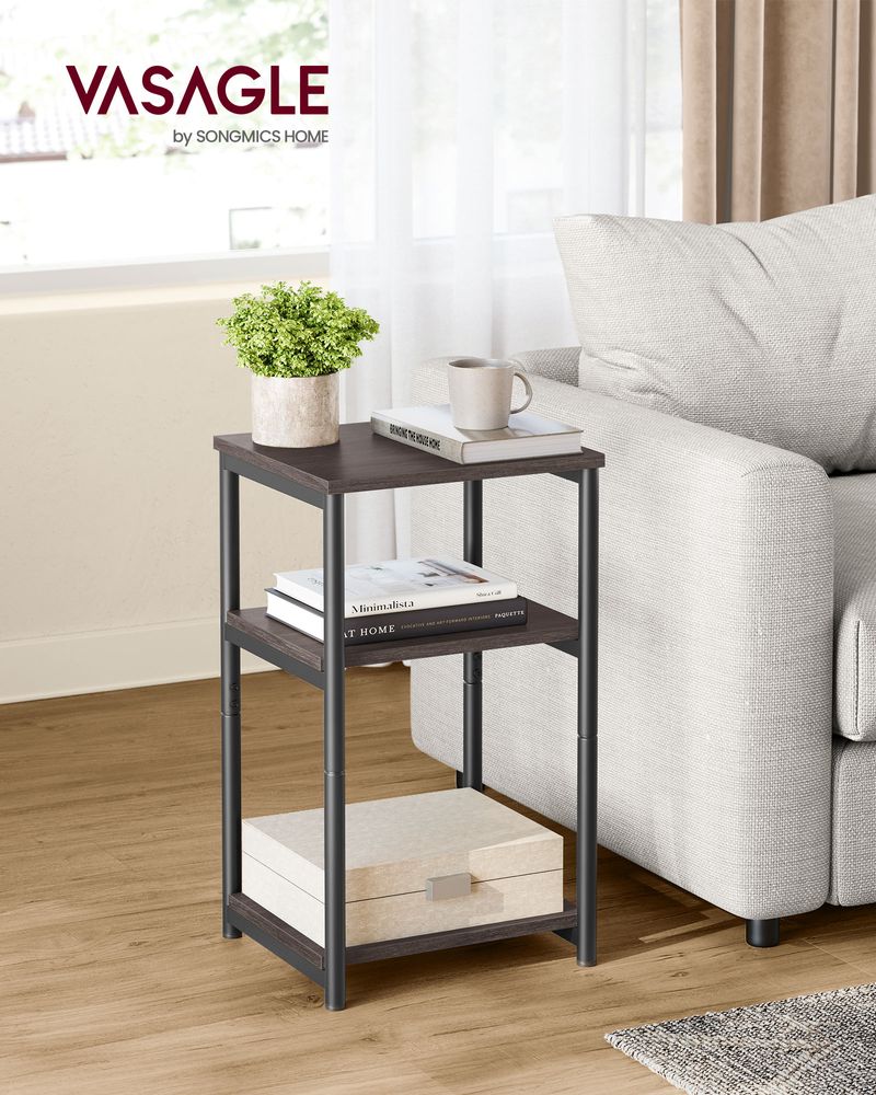 Slim Three Tier End Table | Industrial Side Table With Shelves