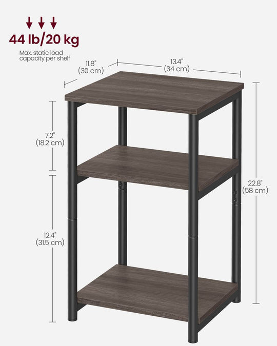 Slim Three Tier End Table | Industrial Side Table With Shelves