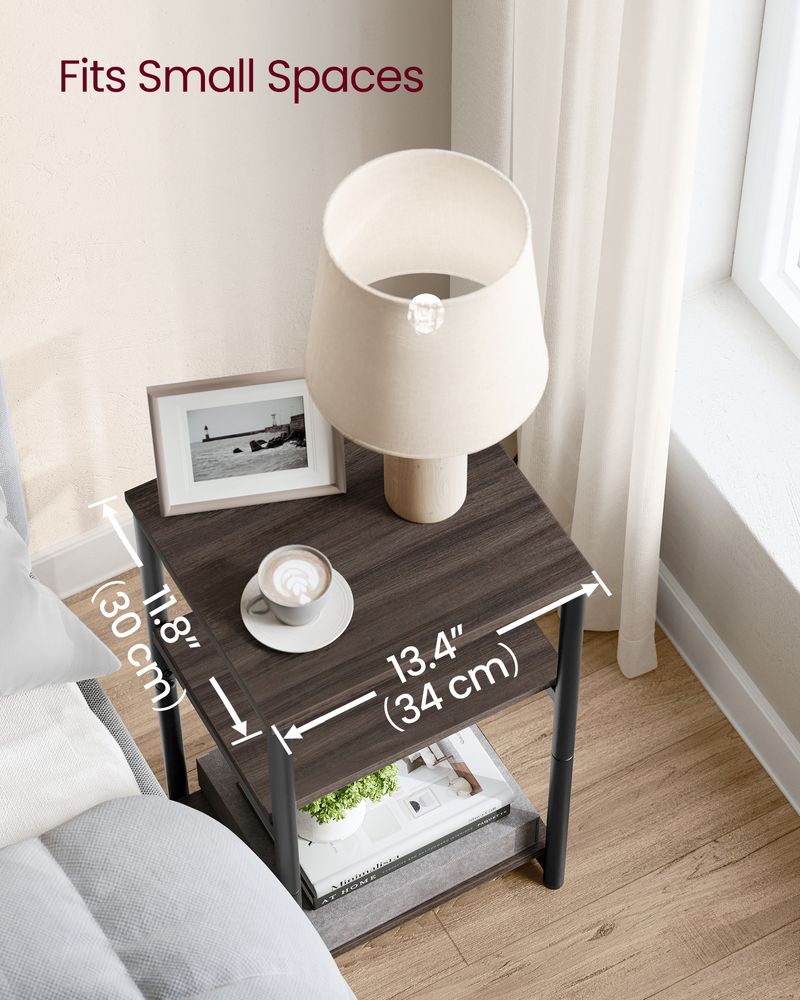 Slim Three Tier End Table | Industrial Side Table With Shelves