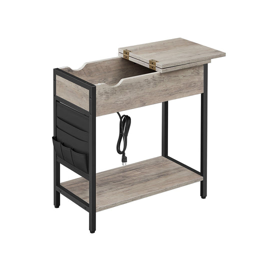 Narrow End Table With Charging Station | Flip Top And USB Ports