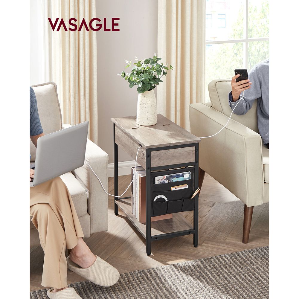 Narrow End Table With Charging Station | Flip Top And USB Ports