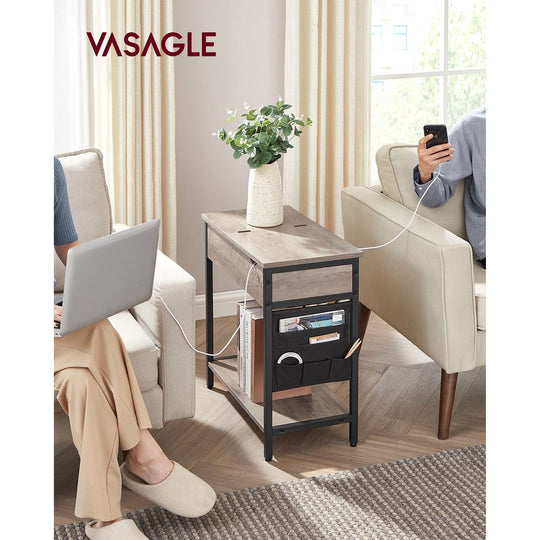 Narrow End Table With Charging Station | Flip Top And USB Ports