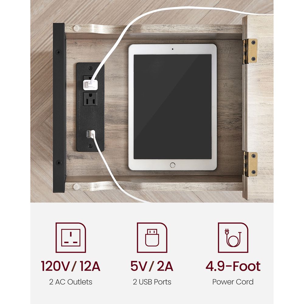 Narrow End Table With Charging Station | Flip Top And USB Ports