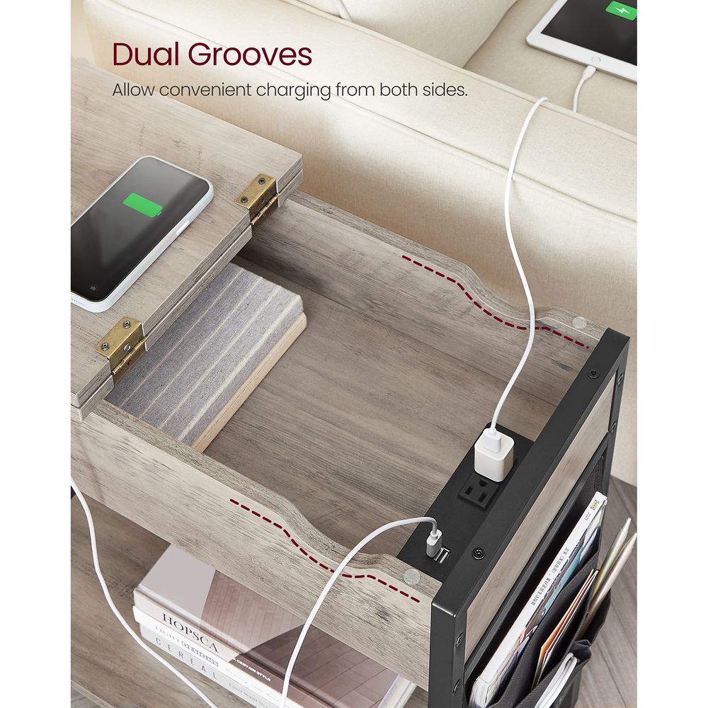 Narrow End Table With Charging Station | Flip Top And USB Ports