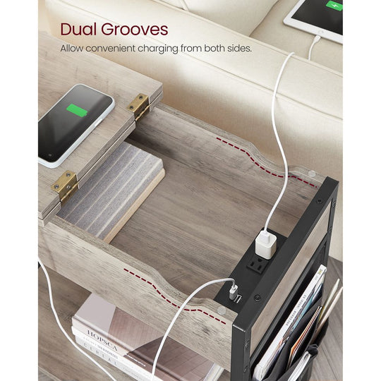 Narrow End Table With Charging Station | Flip Top And USB Ports