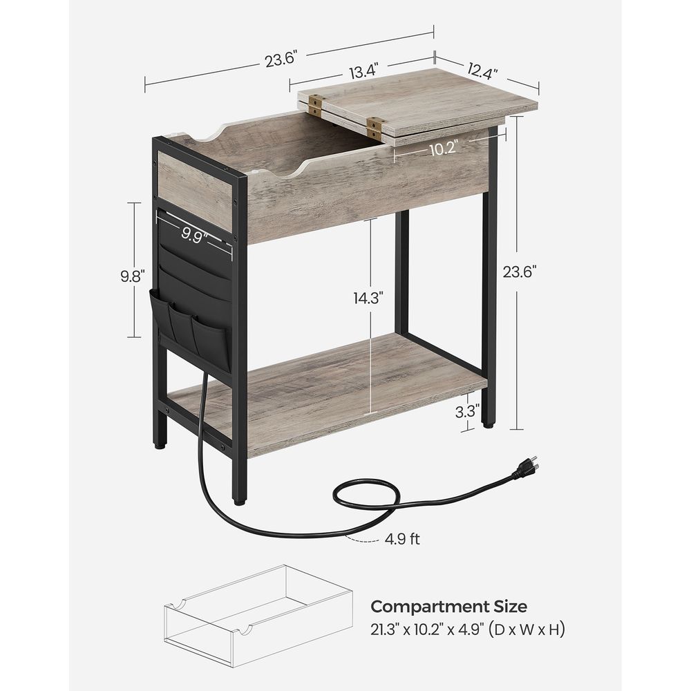 Narrow End Table With Charging Station | Flip Top And USB Ports