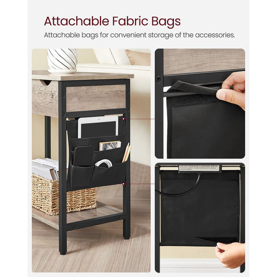 Narrow End Table With Charging Station | Flip Top And USB Ports