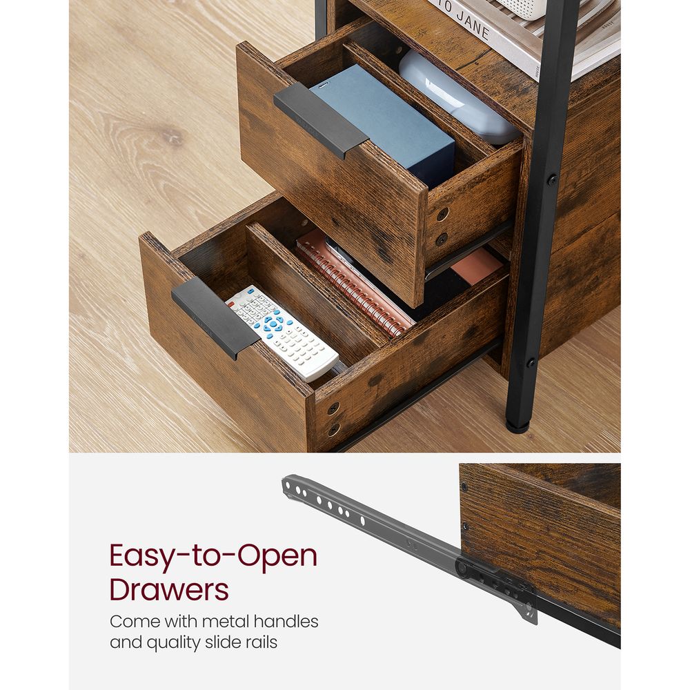Narrow End Table With Charging Station | Two Drawers And Open Shelf