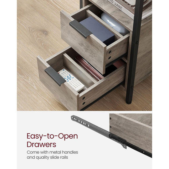 Narrow End Table With Charging Station | Two Drawers And Open Shelf