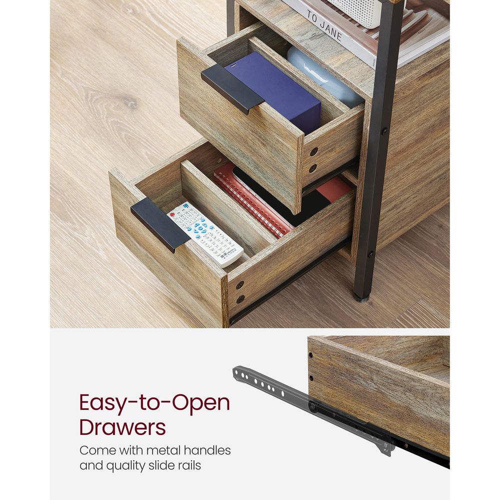Narrow End Table With Charging Station | Two Drawers And Open Shelf