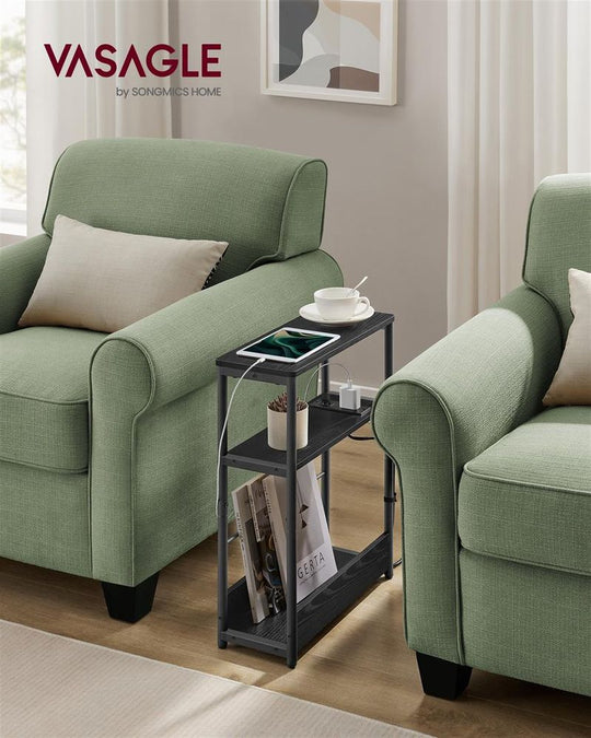 Narrow Side Table | 3-Tier Design With Charging Station