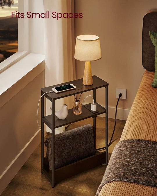 Narrow Side Table | 3-Tier Design With Charging Station
