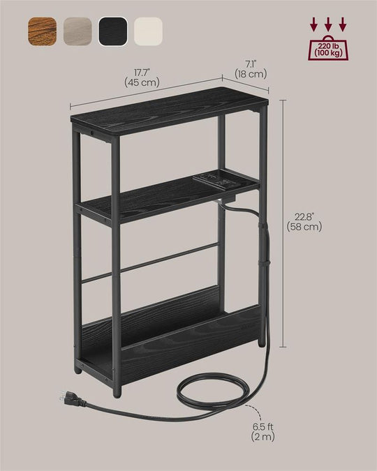 Narrow Side Table | 3-Tier Design With Charging Station