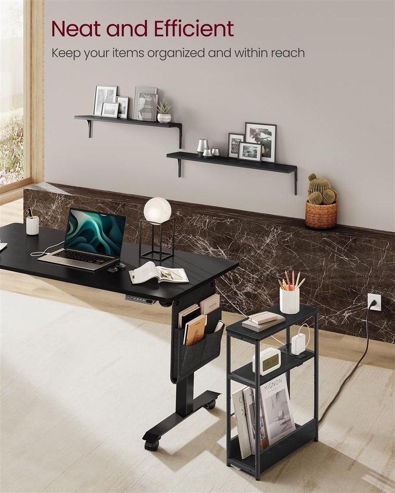 Narrow Side Table | 3-Tier Design With Charging Station