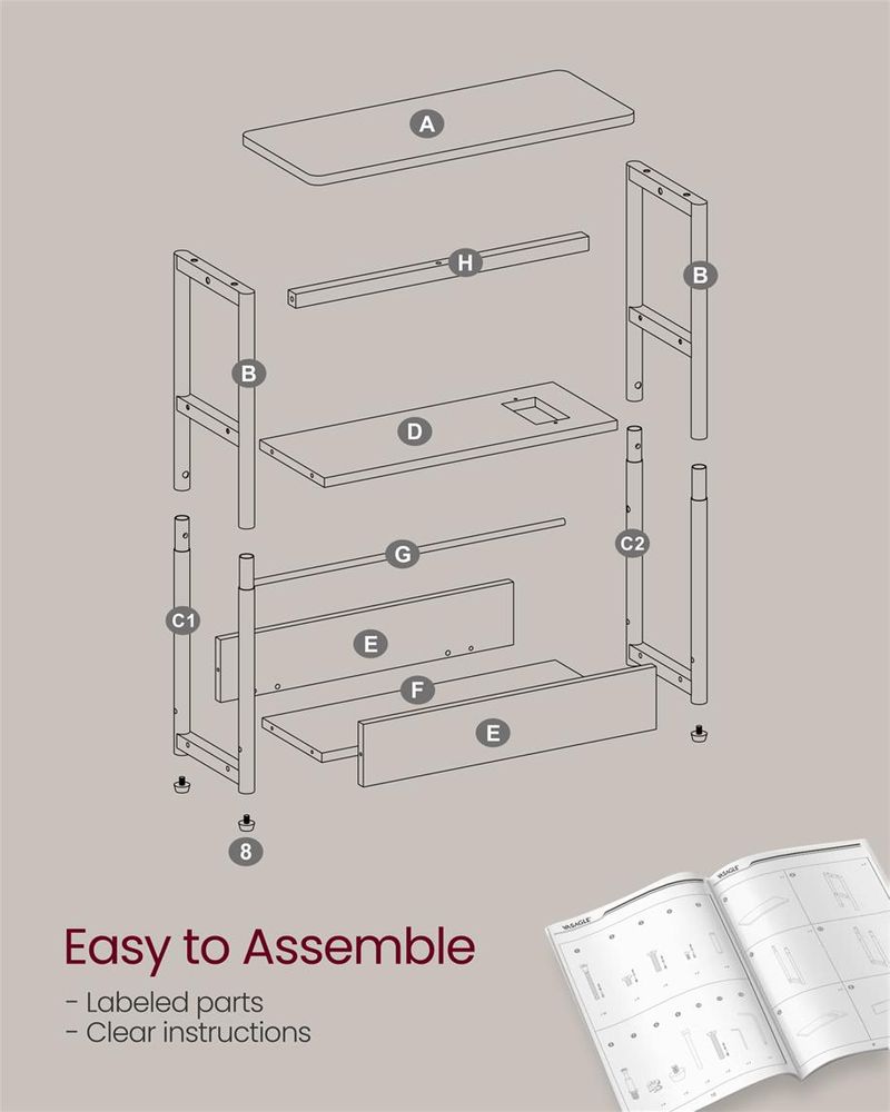 Narrow Side Table | 3-Tier Design With Charging Station