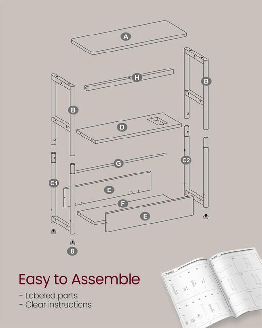 Narrow Side Table | 3-Tier Design With Charging Station
