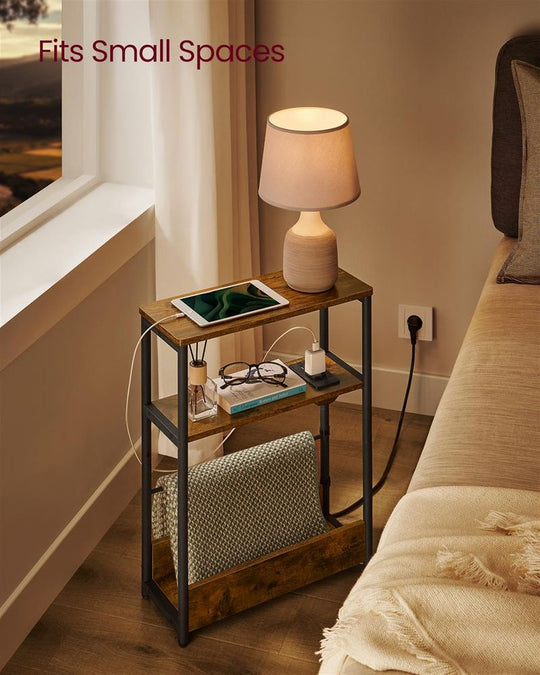 Narrow Side Table | 3-Tier Design With Charging Station
