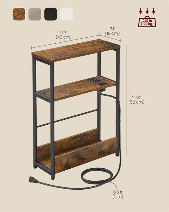 Narrow Side Table | 3-Tier Design With Charging Station