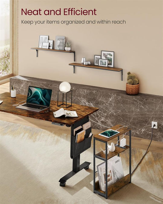 Narrow Side Table | 3-Tier Design With Charging Station