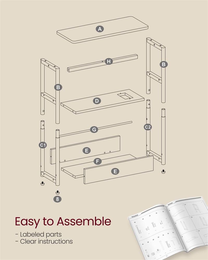 Narrow Side Table | 3-Tier Design With Charging Station