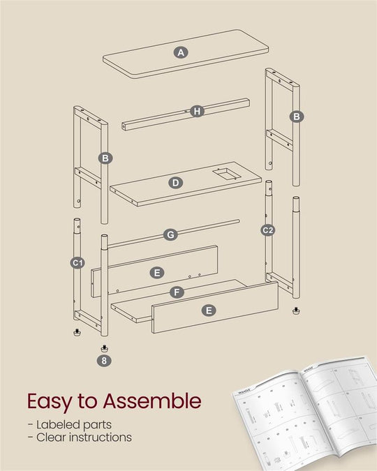 Narrow Side Table | 3-Tier Design With Charging Station
