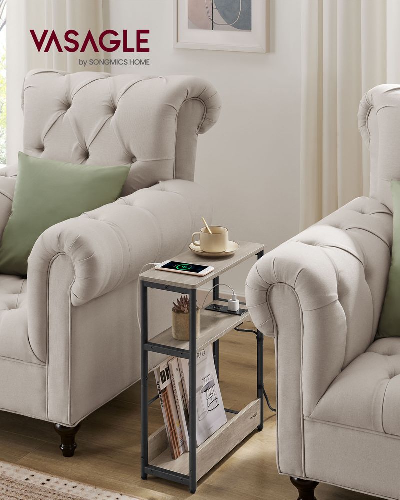 Narrow Side Table | 3-Tier Design With Charging Station