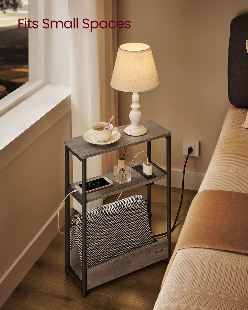 Narrow Side Table | 3-Tier Design With Charging Station