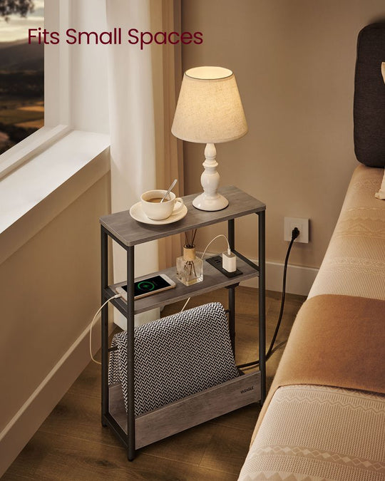 Narrow Side Table | 3-Tier Design With Charging Station