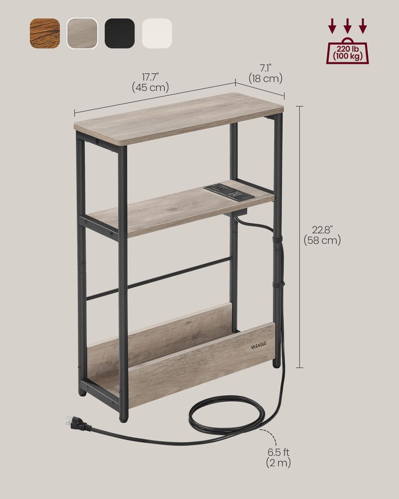 Narrow Side Table | 3-Tier Design With Charging Station