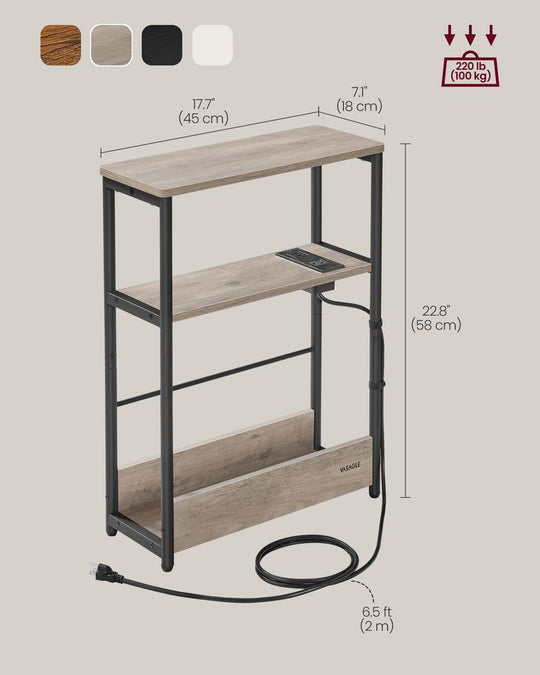 Narrow Side Table | 3-Tier Design With Charging Station