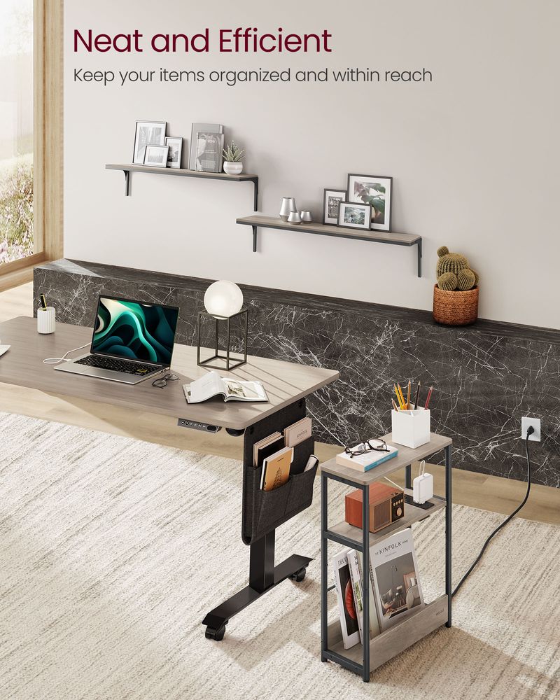 Narrow Side Table | 3-Tier Design With Charging Station