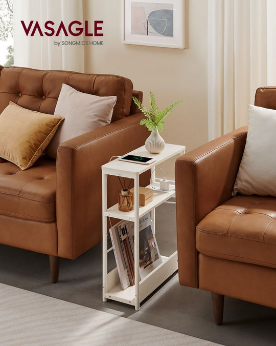 Narrow Side Table | 3-Tier Design With Charging Station