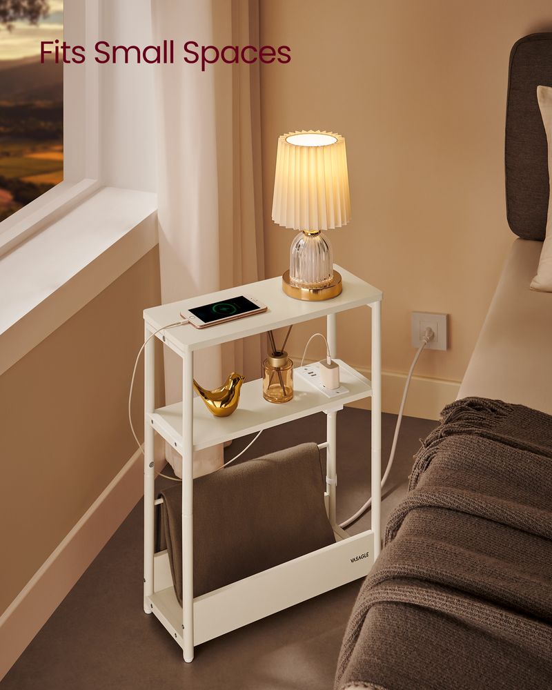 Narrow Side Table | 3-Tier Design With Charging Station