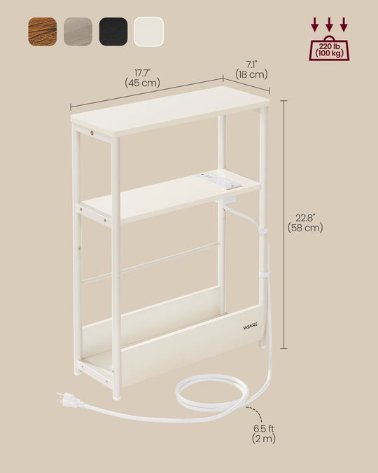 Narrow Side Table | 3-Tier Design With Charging Station