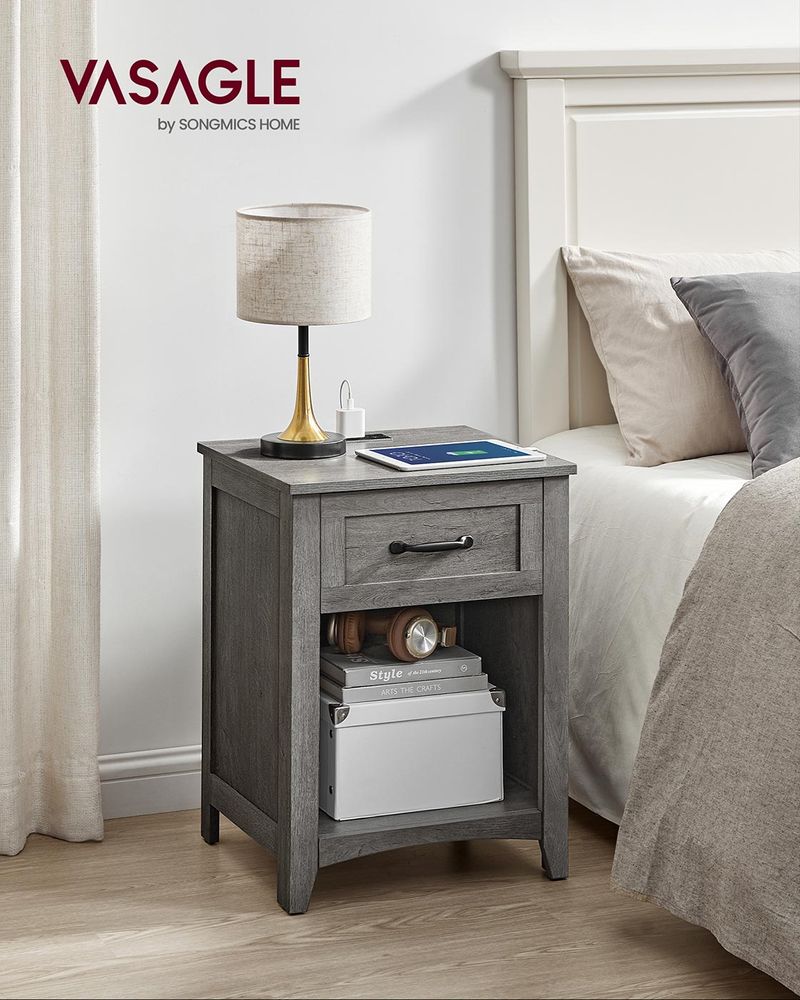 Farmhouse Nightstand | Bedside Table With Charging Station