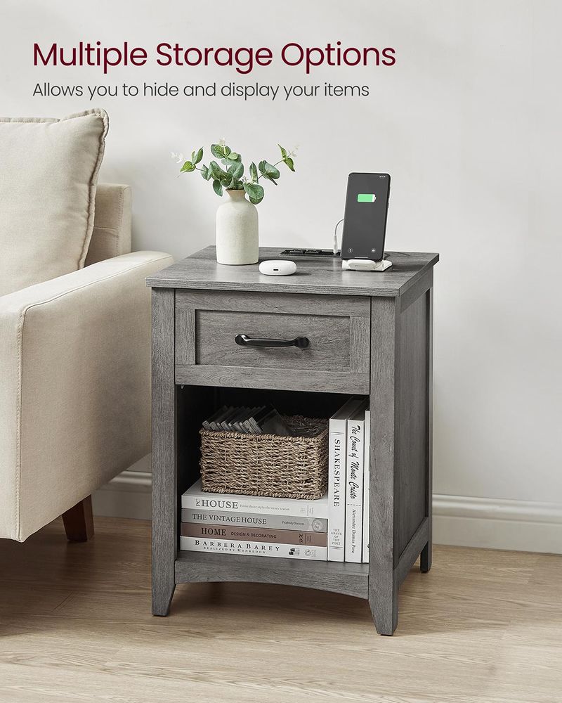 Farmhouse Nightstand | Bedside Table With Charging Station
