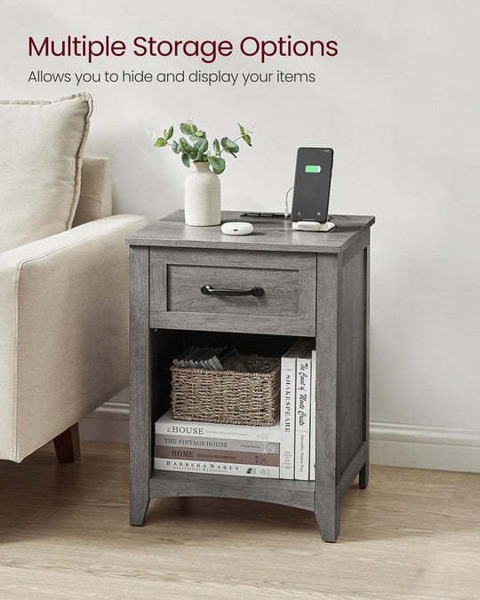 Farmhouse Nightstand | Bedside Table With Charging Station