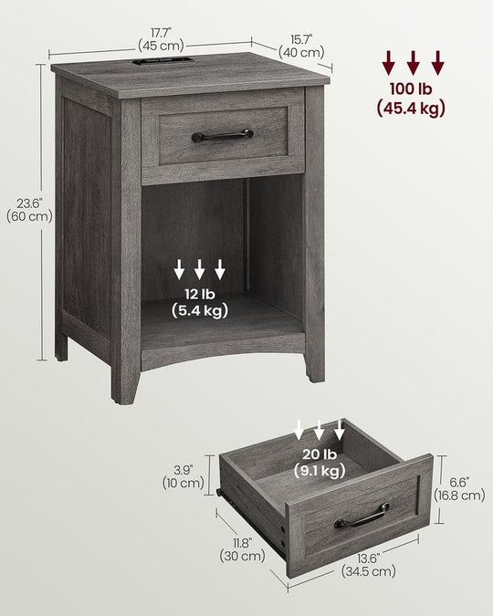 Farmhouse Nightstand | Bedside Table With Charging Station