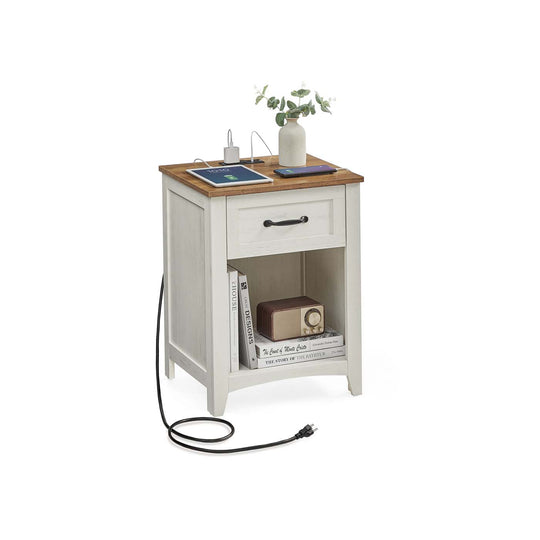 Farmhouse Nightstand | Bedside Table With Charging Station