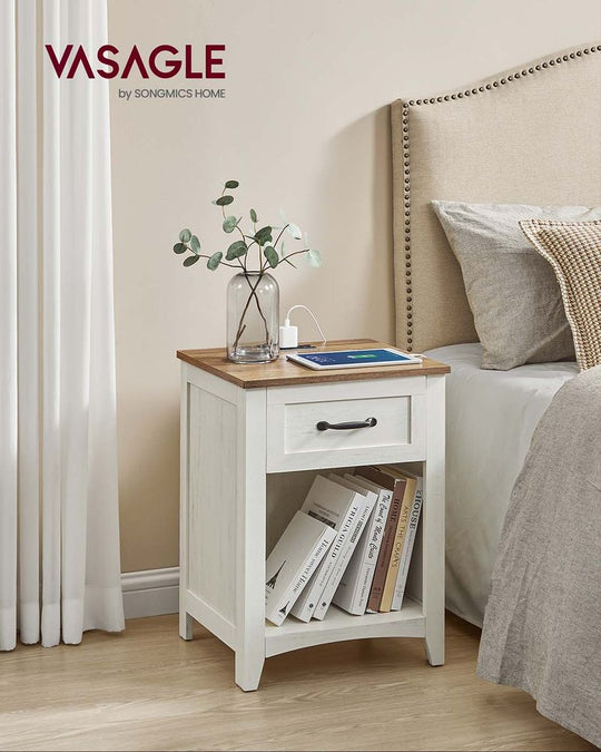 Farmhouse Nightstand | Bedside Table With Charging Station