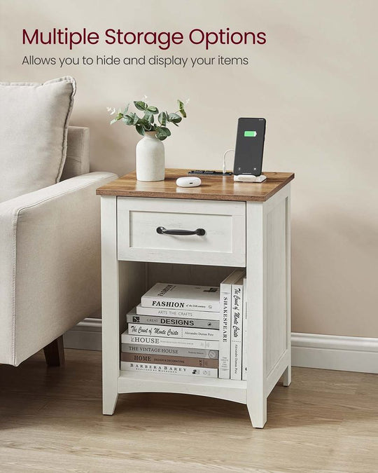 Farmhouse Nightstand | Bedside Table With Charging Station