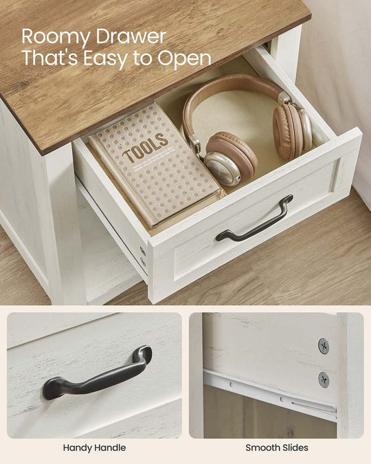 Farmhouse Nightstand | Bedside Table With Charging Station
