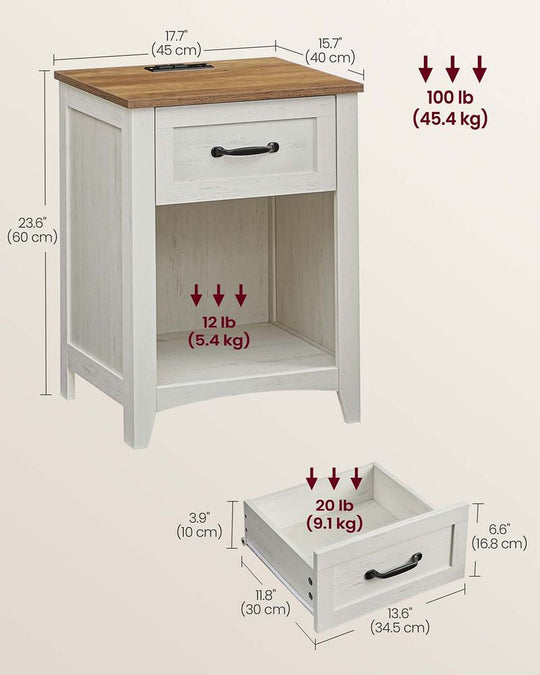 Farmhouse Nightstand | Bedside Table With Charging Station