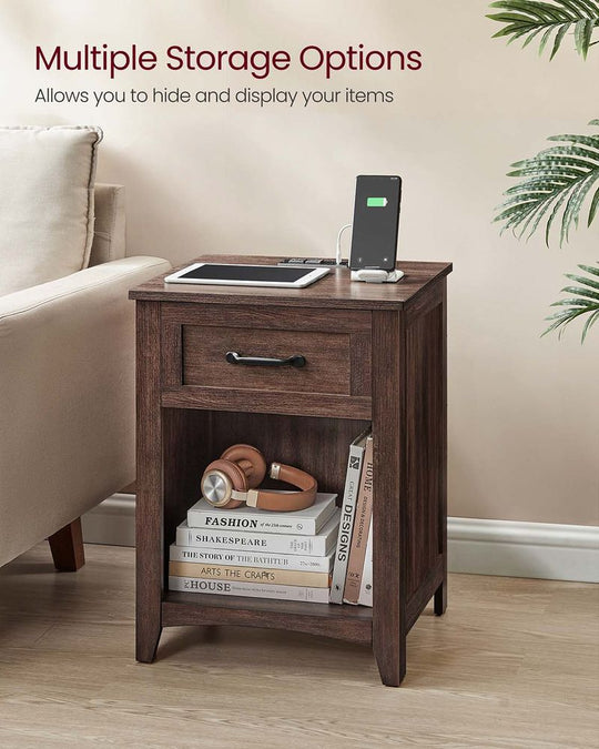 Farmhouse Nightstand | Bedside Table With Charging Station