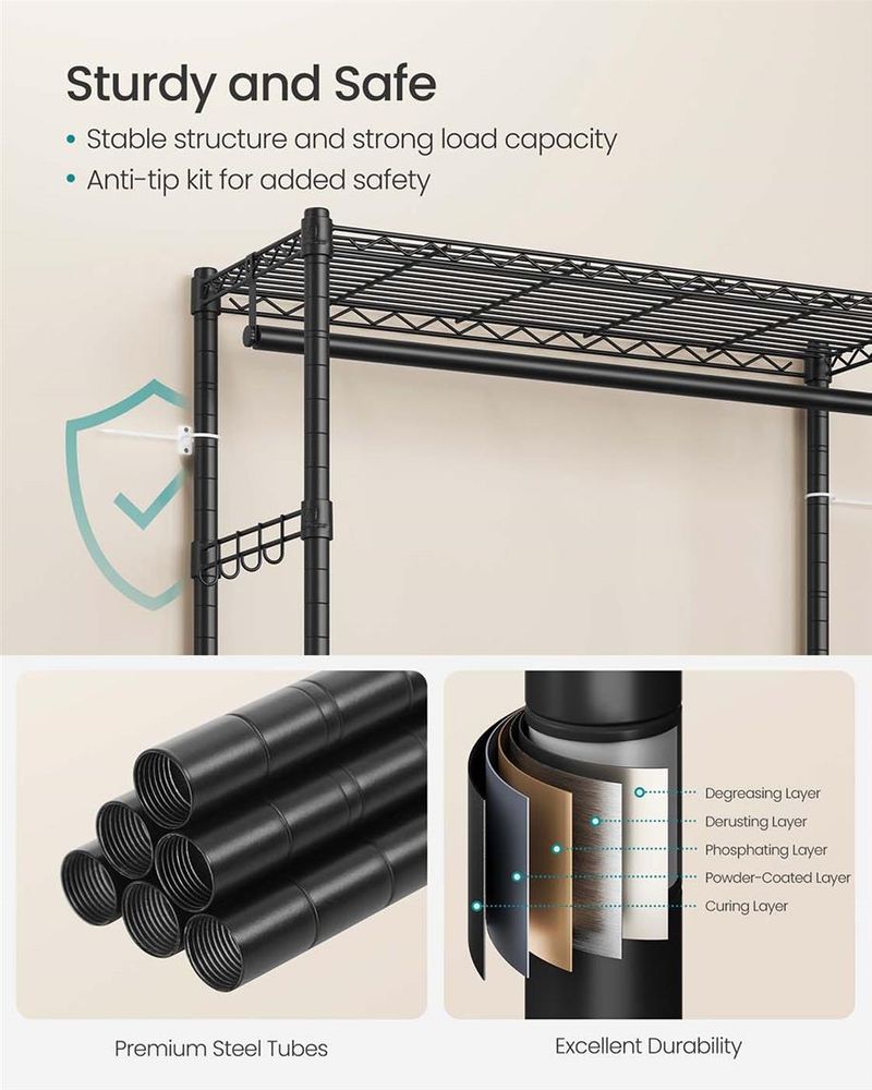 Heavy Duty Rolling Clothes Rack | Double Rails With Wire Shelves
