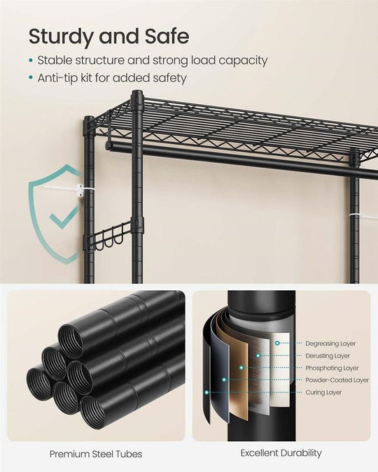 Heavy Duty Rolling Clothes Rack | Double Rails With Wire Shelves